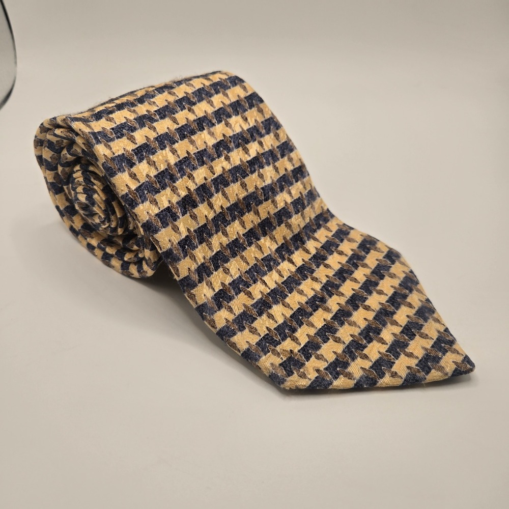 Todays Man 100% Silk tie Made in Italy Geometric navy brown (A1)